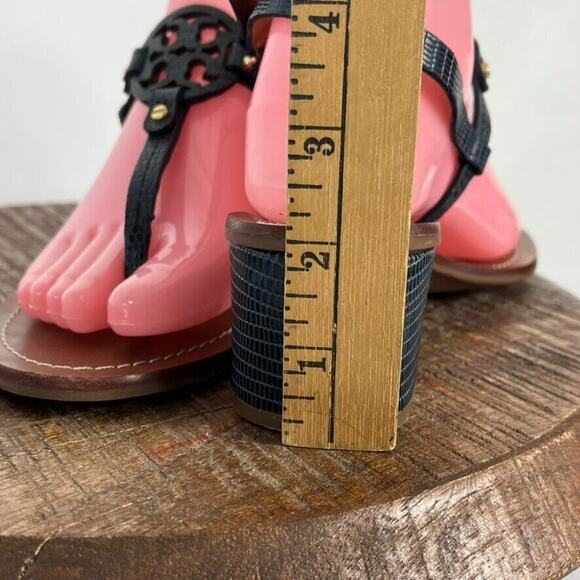 Tory Burch Sandal Women 8 Blue Mini Miller Leather Lizard-Print Thong Block Heel - Picture 7 of 10